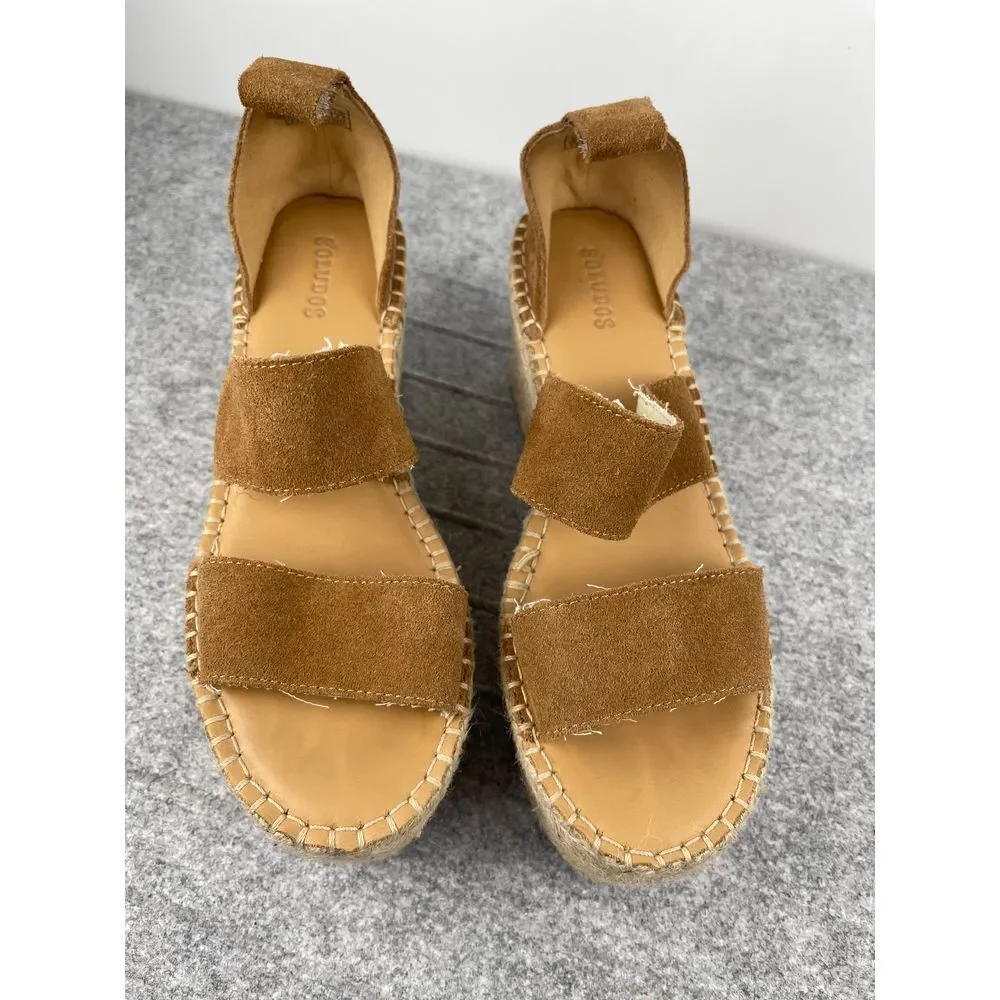 Soludos‎ Womens Tan Suede Espadrille Platform Wedge Sandals Size 6.5 EU 37